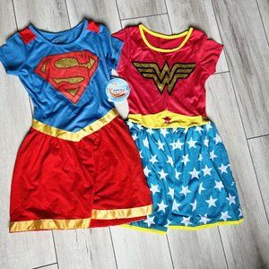 Supergirl and Wonder Woman nightgown pajama dresses PAIR OF TWO! SIZE 10/12
